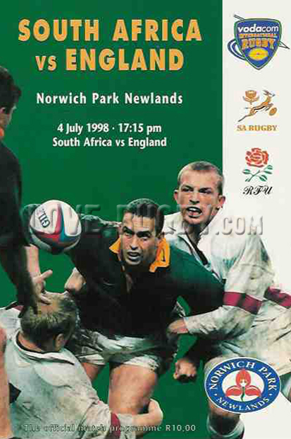 1998 South Africa v England  Rugby Programme